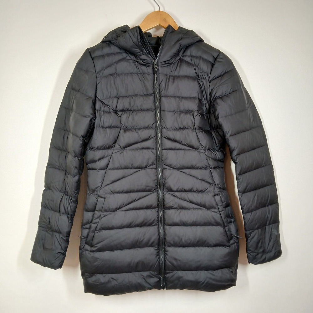 The North Face Puffer Coat Women Small Black Hooded Down Insulated Winter Jacket